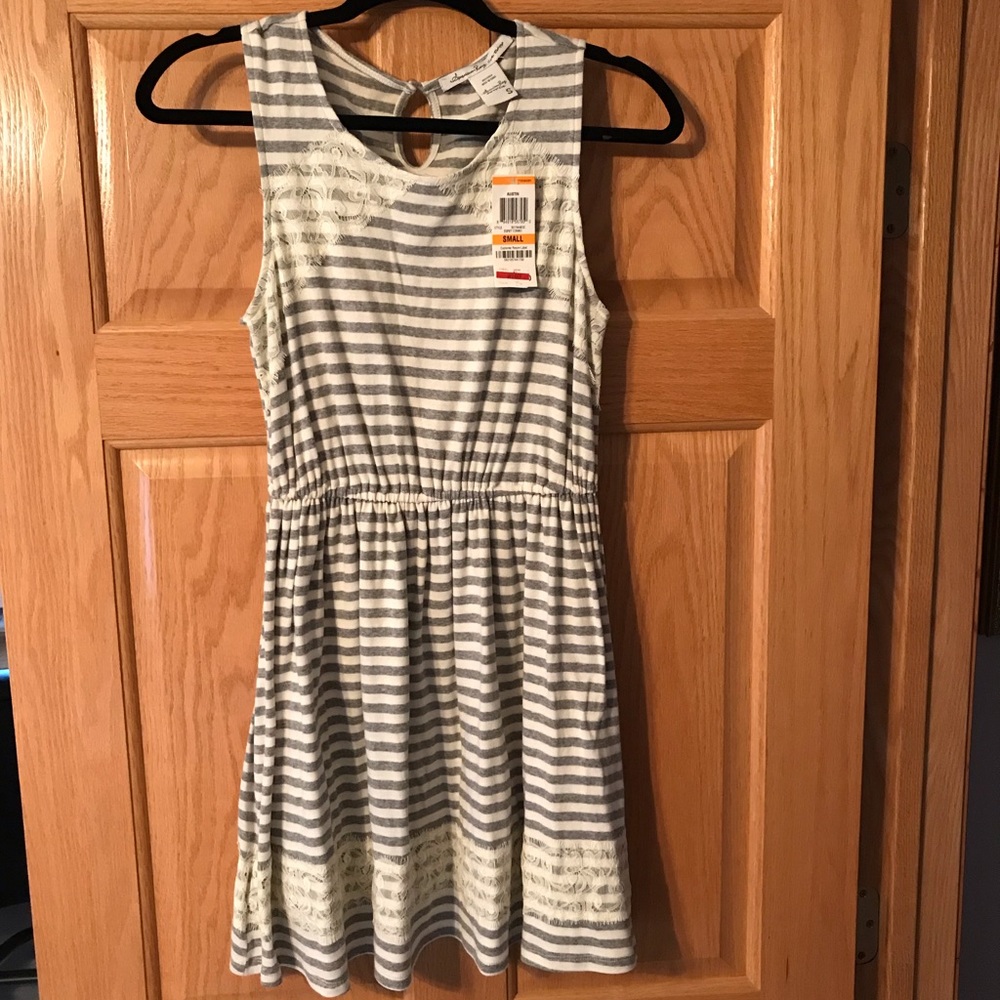 American Rag Grey and White Striped Skater Dress